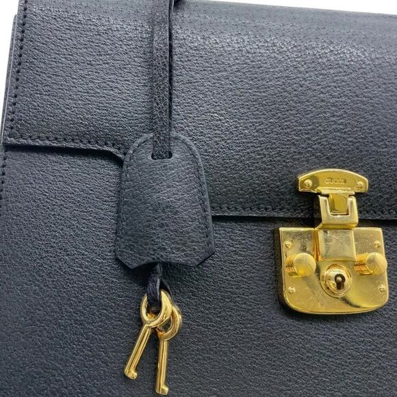 Gucci Vintage Leather Black Antique Gold Hardware 2Way Bag W/Dust bag - Picture 9 of 16